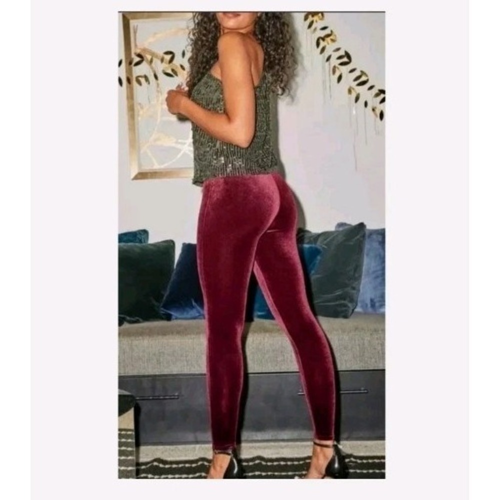 SPANX Velvet leggings Women's  Rich‎ Burgundy Pull On High Waist stretch Size L